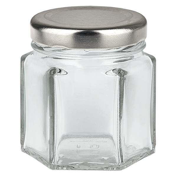 Frasco hexa de 47 ml com tampa BasicSeal prateada UNiTWIST