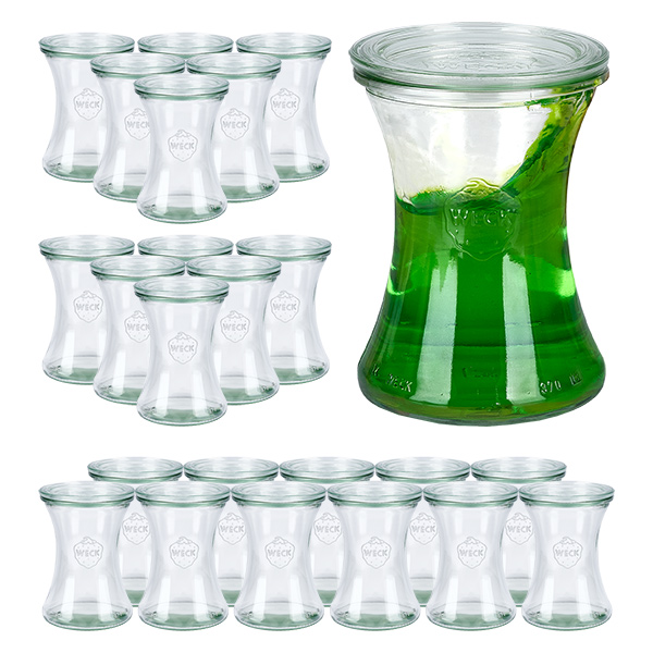 Conjunto de 24 frascos Weck frasco de charcutaria de 370ml com 24 tampas de vidro Conjunto de 24 frascos Weck frasco de charcutaria de 370ml com 24 tampas de vidro