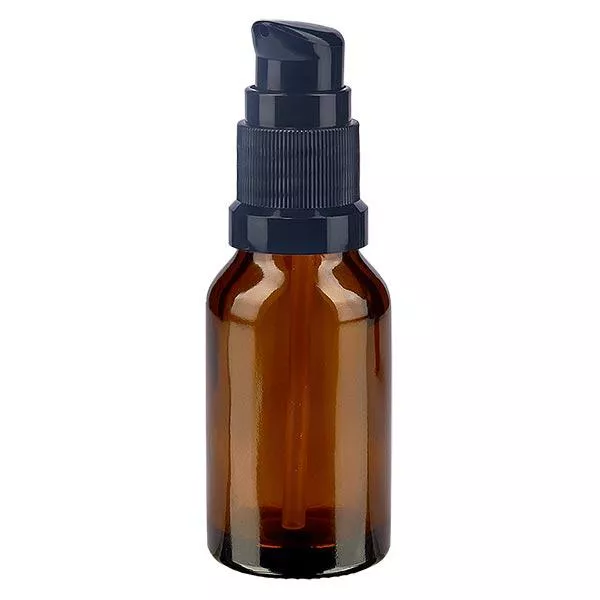 Frasco de farmácia castanho 15ml com tampa de bomba preta standard Frasco de farmácia castanho 15ml com tampa de bomba preta standard