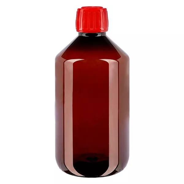 Frasco PET 500ml com tampa inviolável vermelha Frasco PET 500ml com tampa inviolável vermelha