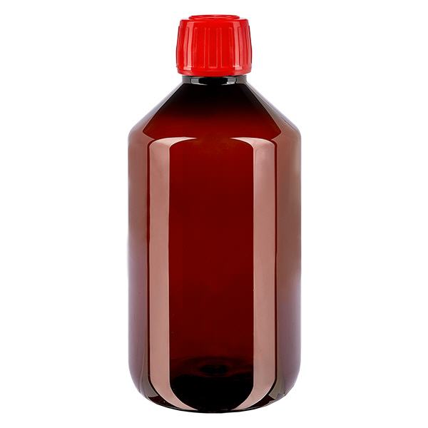 Frasco PET 500ml com tampa inviolável vermelha Frasco PET 500ml com tampa inviolável vermelha