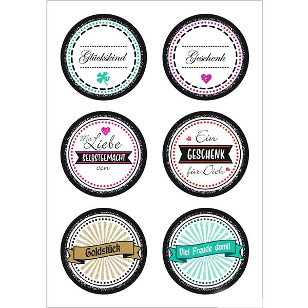 Autocolante "Goldstück" (12 autocolantes com glitter) ø34mm Autocolante "Goldstück" (12 autocolantes com glitter) ø34mm