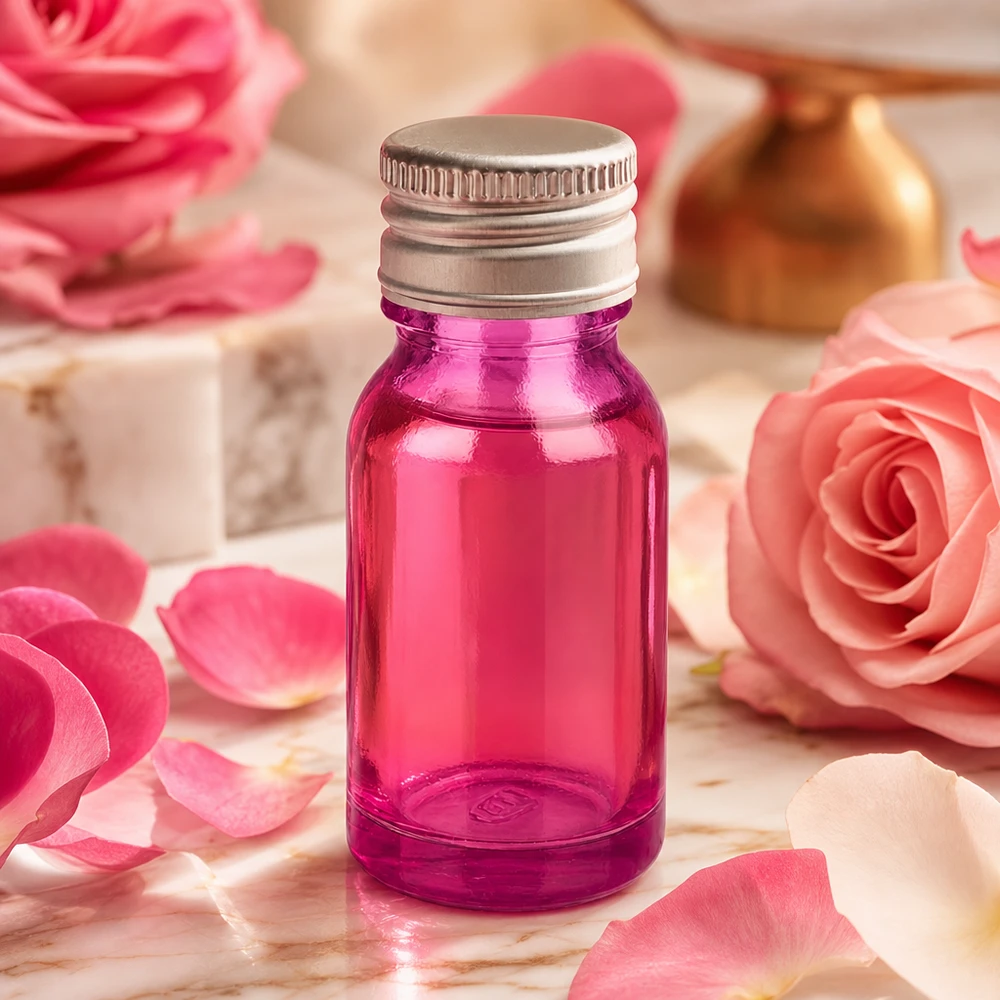 Frasco de 10ml com tampa de rosca de 11mm em alumínio-prata padrão PurpleLine.UT18/10 Pequeno frasco de vidro violeta de 10 ml com tampa de rosca prateada, ideal para cosméticos e perfumes