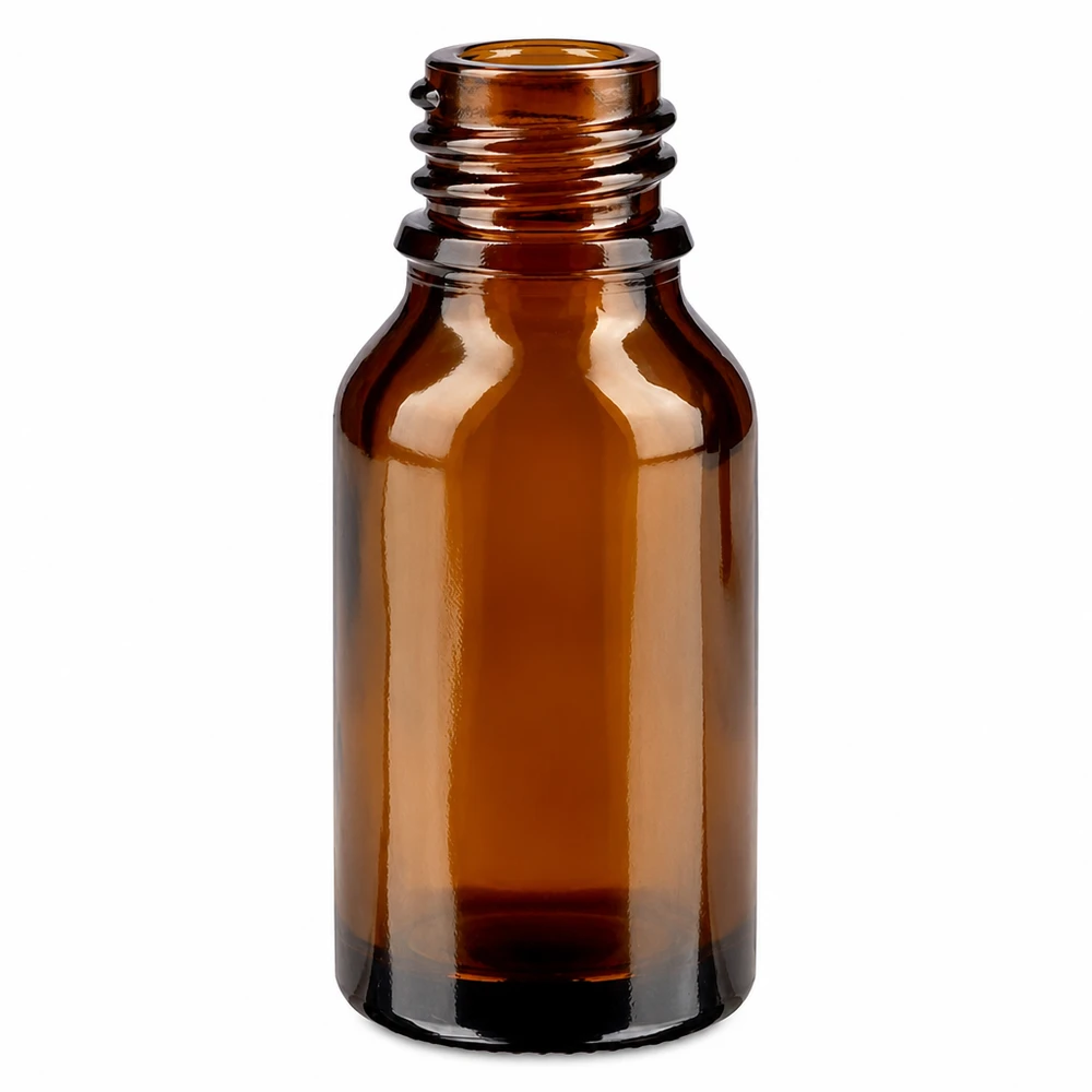 Frasco de farmácia de vidro castanho de 15 ml com rosca para óleos essenciais e medicamentos
