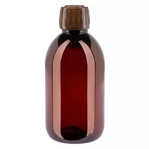 Frasco PET 250ml com tampa inviolável castanha Frasco PET 250ml com tampa inviolável castanha