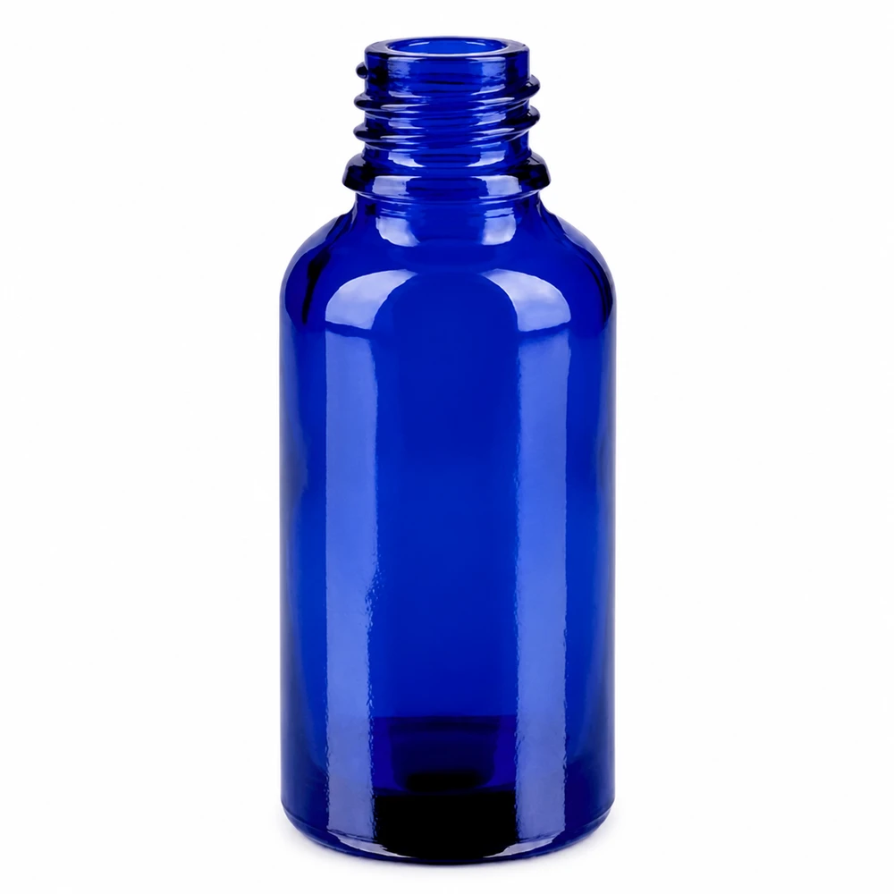 Frasco spray de 30ml branco/tampa transparente standard BlueLine UT18/30 Frasco de vidro azul de 30 ml com rosca para óleos essenciais e aromaterapia