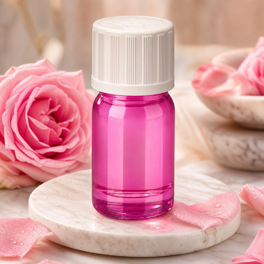 Frasco conta-gotas de 5 ml 1,2 mm branco padrão PurpleLine resistente a crianças. UT18/5 Frasco conta-gotas de 5 ml com abertura de 1,2 mm em roxo para aplicação precisa de produtos cosméticos