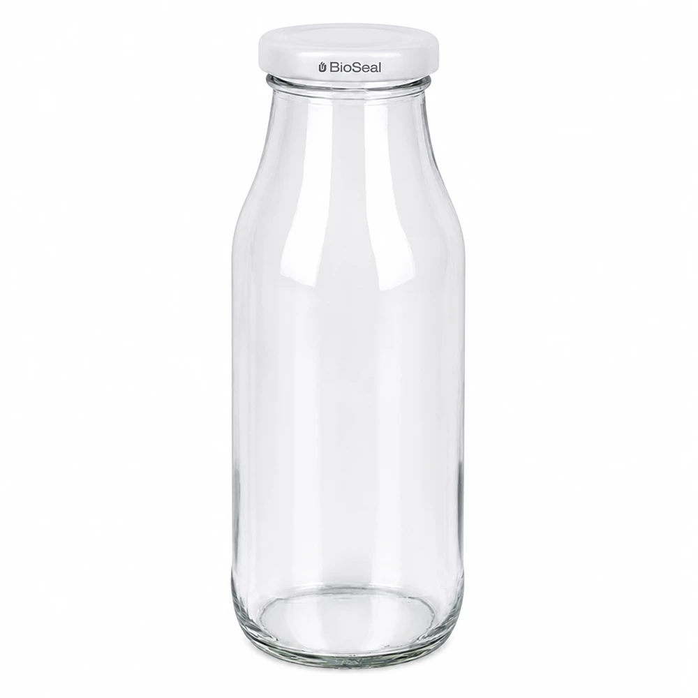 Frasco de 263ml com tampa BioSeal branca UNiTWIST Elegante UNiTWIST Glasflasche 263ml mit weißem BioSeal Deckel für Küche und Vorratshaltung von Glas-Fabrik.at