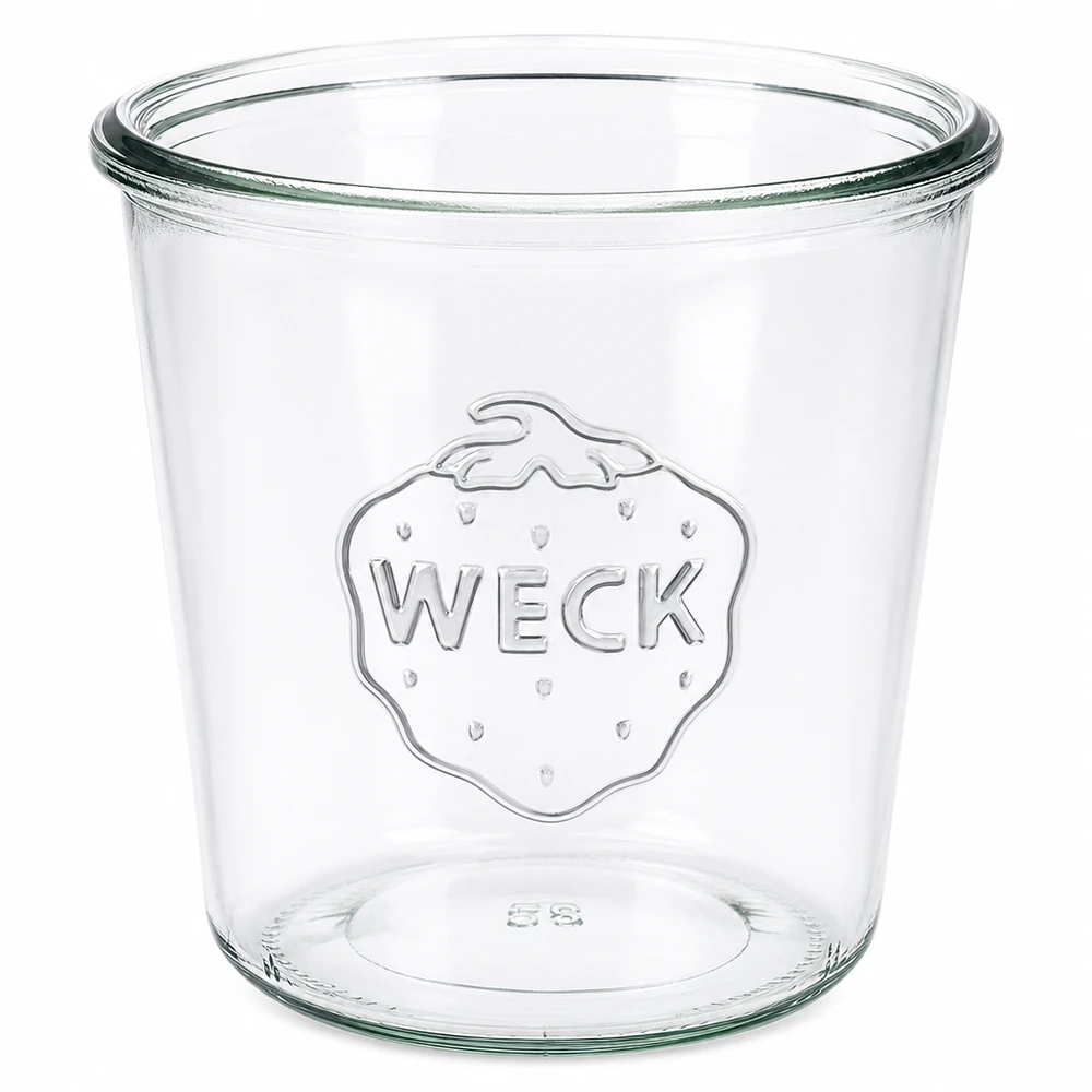 Copos de vidro de 580 ml WECK RR100 Frasco de vidro transparente WECK 580ml RR100 com logótipo em relevo para conservas e enlatados