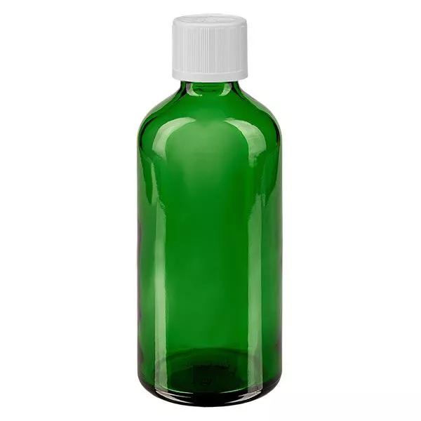 Frasco de farmácia verde 100ml tampa conta-gotas branca padrão resistente a crianças Frasco de farmácia verde 100ml tampa conta-gotas branca padrão resistente a crianças