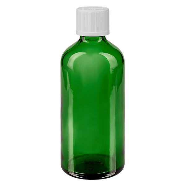 Frasco de farmácia verde 100ml tampa conta-gotas branca padrão resistente a crianças