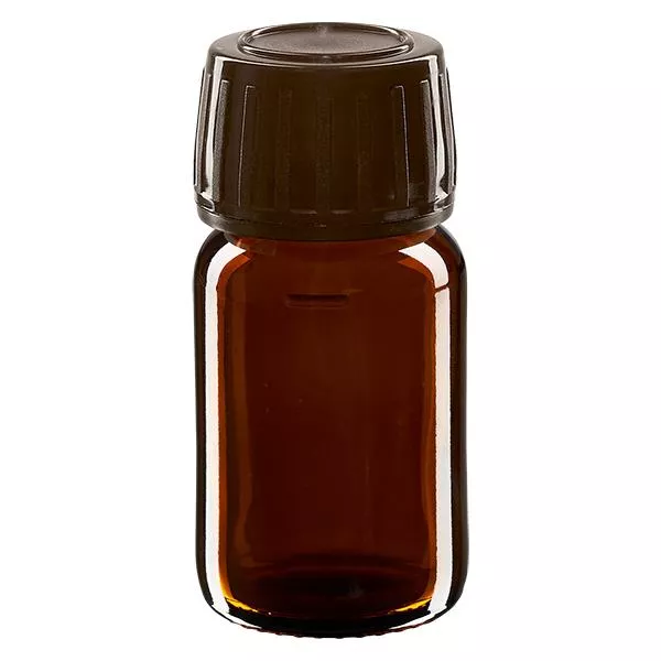 30ml Medizinflasche braun, Verschluss braun mit Originalitätsring ApoGlas 30ml Medizinflasche braun, Verschluss braun mit Originalitätsring ApoGlas