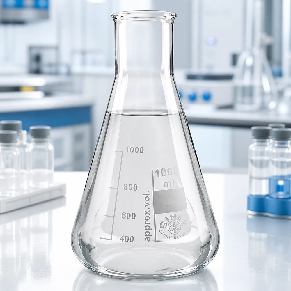 Erlenmeyer 200ml com gargalo largo Frasco Erlenmeyer de boca larga de 200 ml em vidro transparente para análises químicas