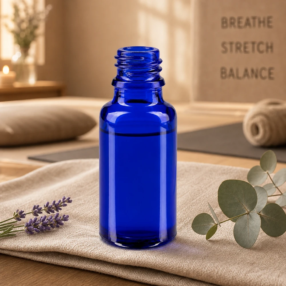 Frasco compacto de 20 ml em vidro azul ApoGlas ideal para cosméticos naturais e séruns caseiros
