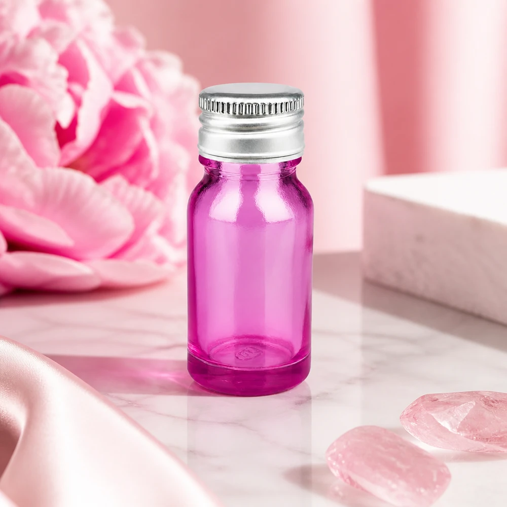 Frasco de 10ml com tampa de rosca de 11mm em alumínio-prata padrão PurpleLine.UT18/10 Frasco de vidro de 10 ml com abertura de 11 mm em violeta para dosagem precisa de essências e tinturas