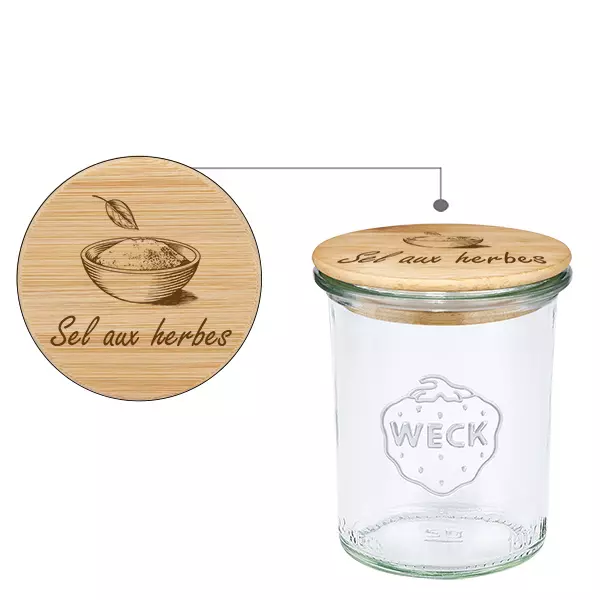 Boina em madeira "Sel aux herbes" com verniz WECK invertido Boina em madeira "Sel aux herbes" com verniz WECK invertido