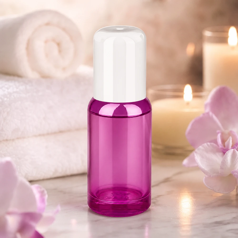 Frasco roll-on de 20 ml de vidro de alta qualidade em roxo transparente com tampa prática