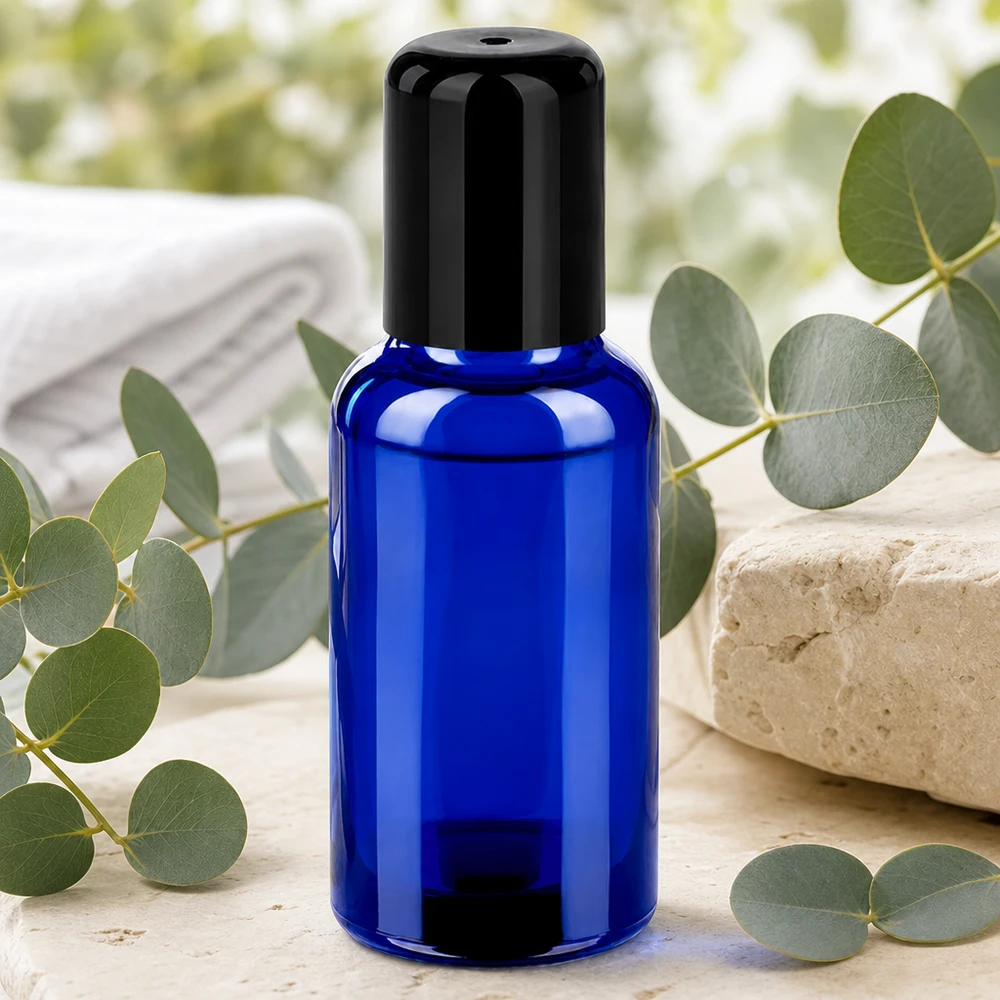 Frasco de vidro premium de 30 ml Roll-On STD BlueLine UT18/30 em elegante azul-cobalto para aromaterapia