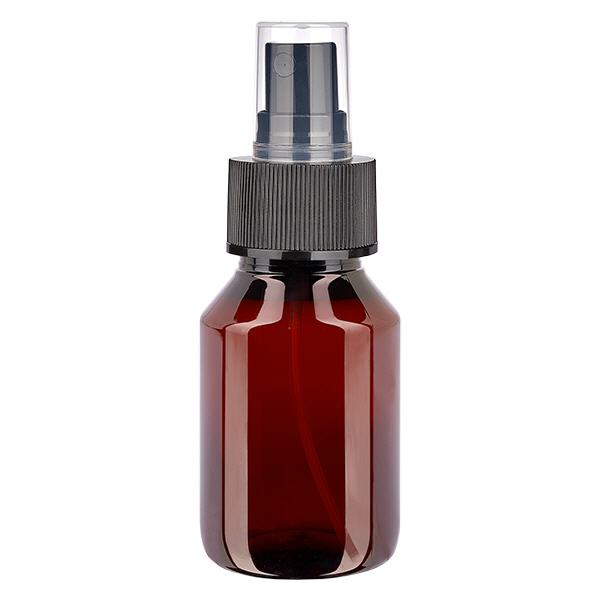 Frasco PET 50ml com atomizador preto Frasco PET 50ml com atomizador preto