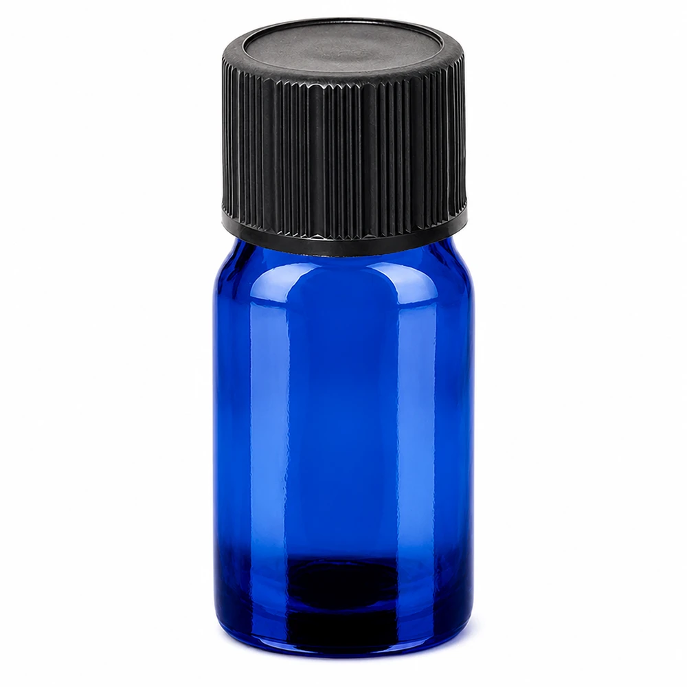 Frasco conta-gotas de 5ml 1mm preto tampa standard BlueLine UT18/5 Frasco conta-gotas de vidro azul de 5 ml com tampa de rosca preta para óleos essenciais e tinturas