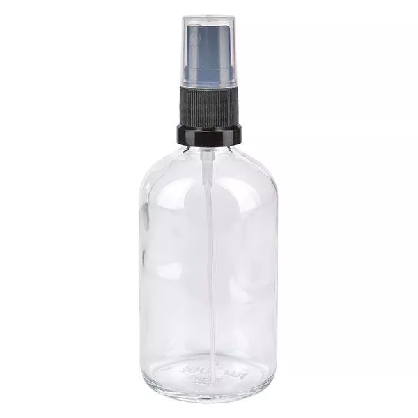 Frasco de farmácia transparente 100ml spray top preto Frasco de farmácia transparente 100ml spray top preto