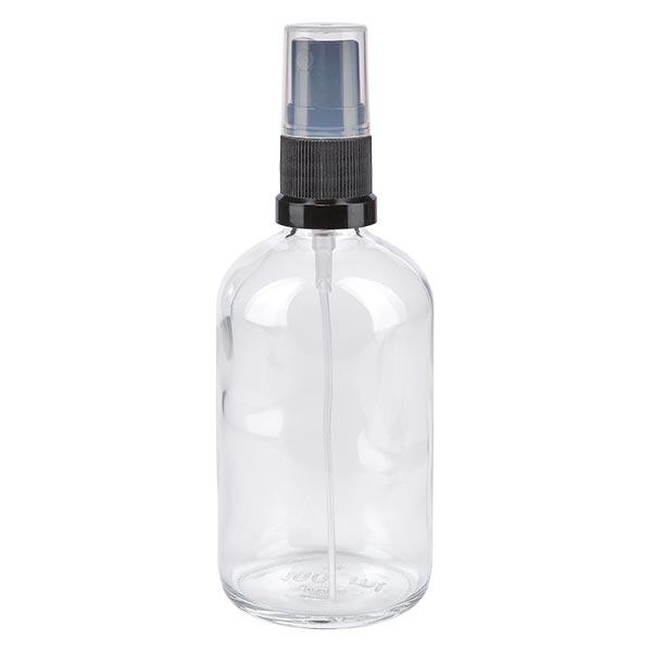 Frasco de farmácia transparente 100ml spray top preto