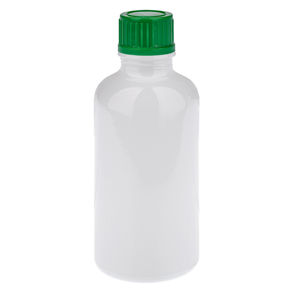 Frasco de 50 ml com tampa de rosca verde de 11 mm, padrão WhiteLine UT18/50 Frasco de 50 ml com tampa de rosca verde de 11 mm, padrão WhiteLine UT18/50
