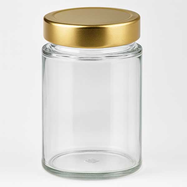 Frasco redondo de 202ml com tampa BasicSeal dourada profunda UNiTWIST