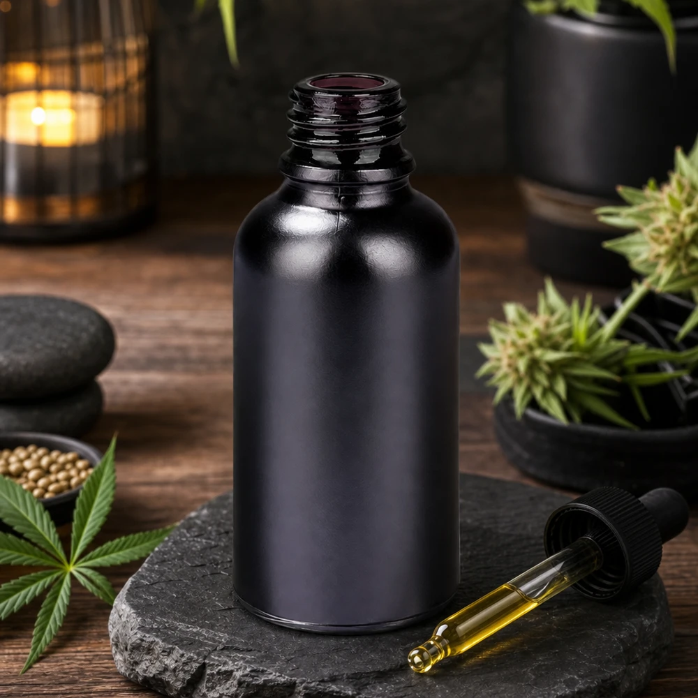 Frasco farmacêutico BlackLine UT18/30 de 30 ml com design ergonómico para fácil manuseamento e dosagem