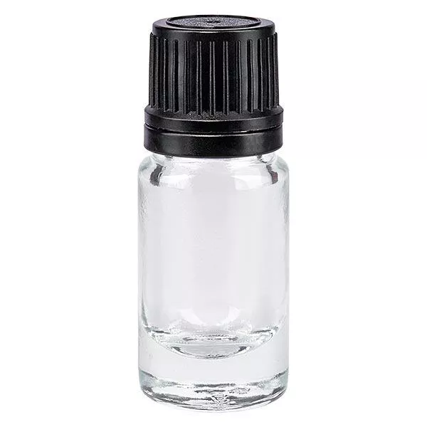 Frasco de farmácia de 5 ml transparente com tampa de rosca preta e anel de vazamento inviolável Frasco de farmácia de 5 ml transparente com tampa de rosca preta e anel de vazamento inviolável