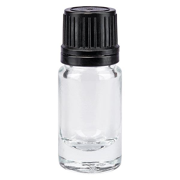 Frasco de farmácia de 5 ml transparente com tampa de rosca preta e anel de vazamento inviolável Frasco de farmácia de 5 ml transparente com tampa de rosca preta e anel de vazamento inviolável