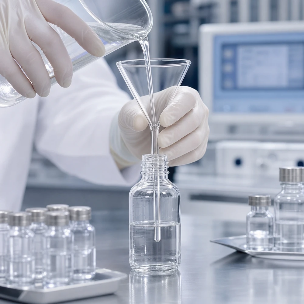 Funil de laboratório profissional em vidro de cal e soda resistente, com uma abertura ideal de 100 mm para a realização de experiências em segurança