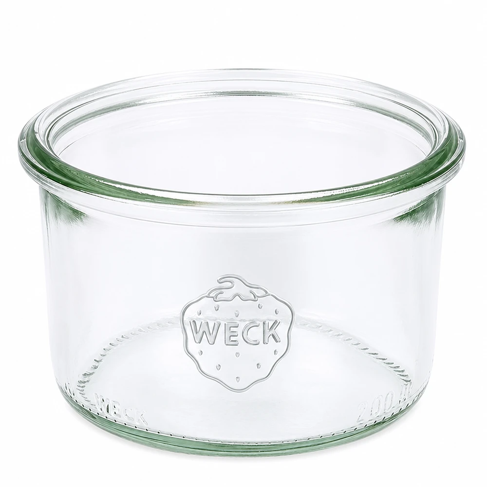 Frasco de vidro WECK 200ml RR80 para conservas e enlatados com o logótipo WECK