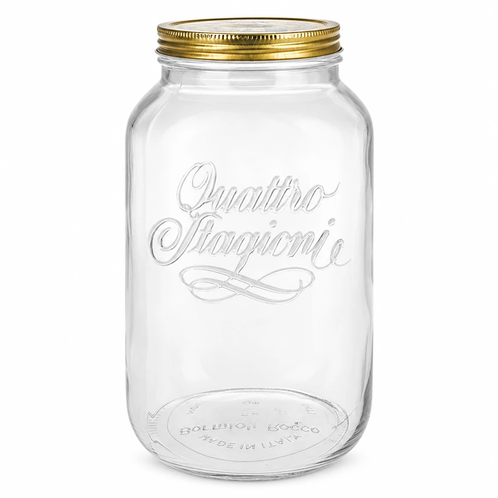 3800ml Rundglas "Quattro Stagioni" mit Deckel Frasco redondo Quattro Stagioni 3800ml com tampa de rosca dourada frasco de conserva Design italiano vazio