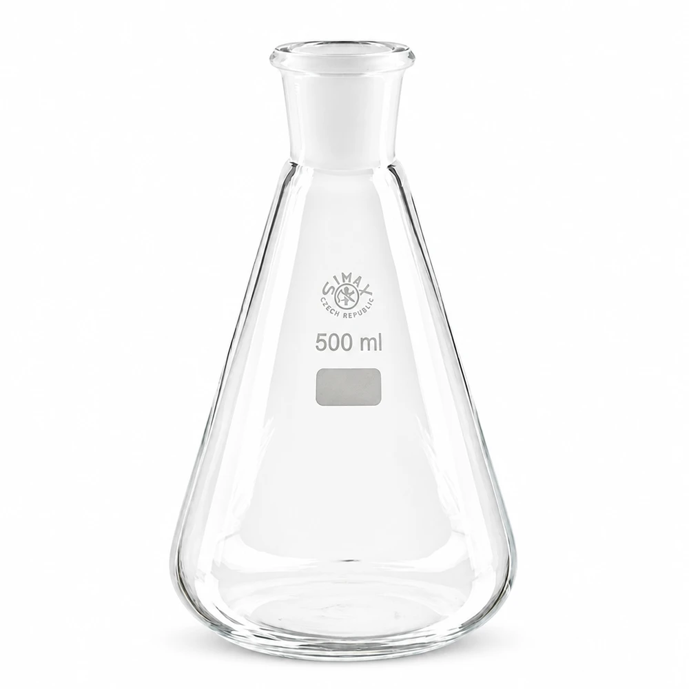Frasco cónico de vidro de 500 ml com junta esmerilada NS 29/32 para trabalhos laboratoriais de precisão