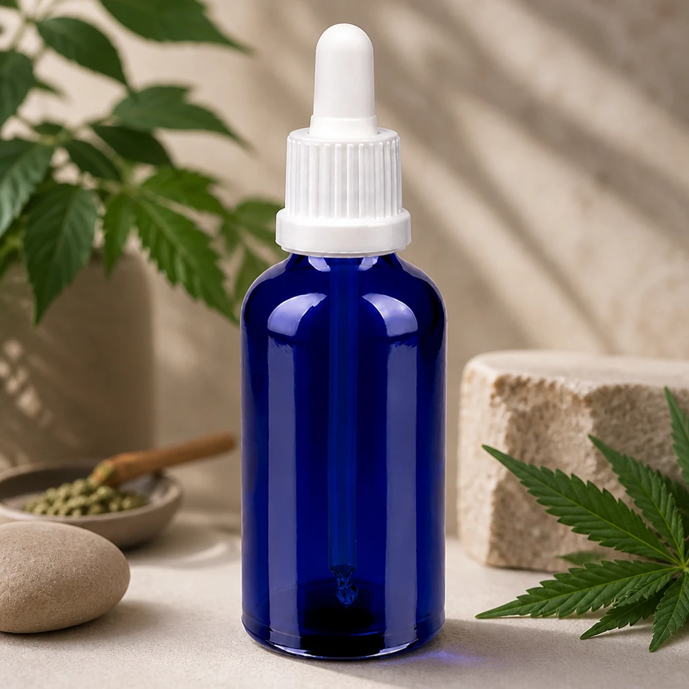 Frasco pipeta de 50 ml branco com fecho inviolável BlueLine UT18/50 Frasco de pipeta de 50 ml OV BlueLine UT18/50 ideal para óleos CBD e aplicações de cosmética natural