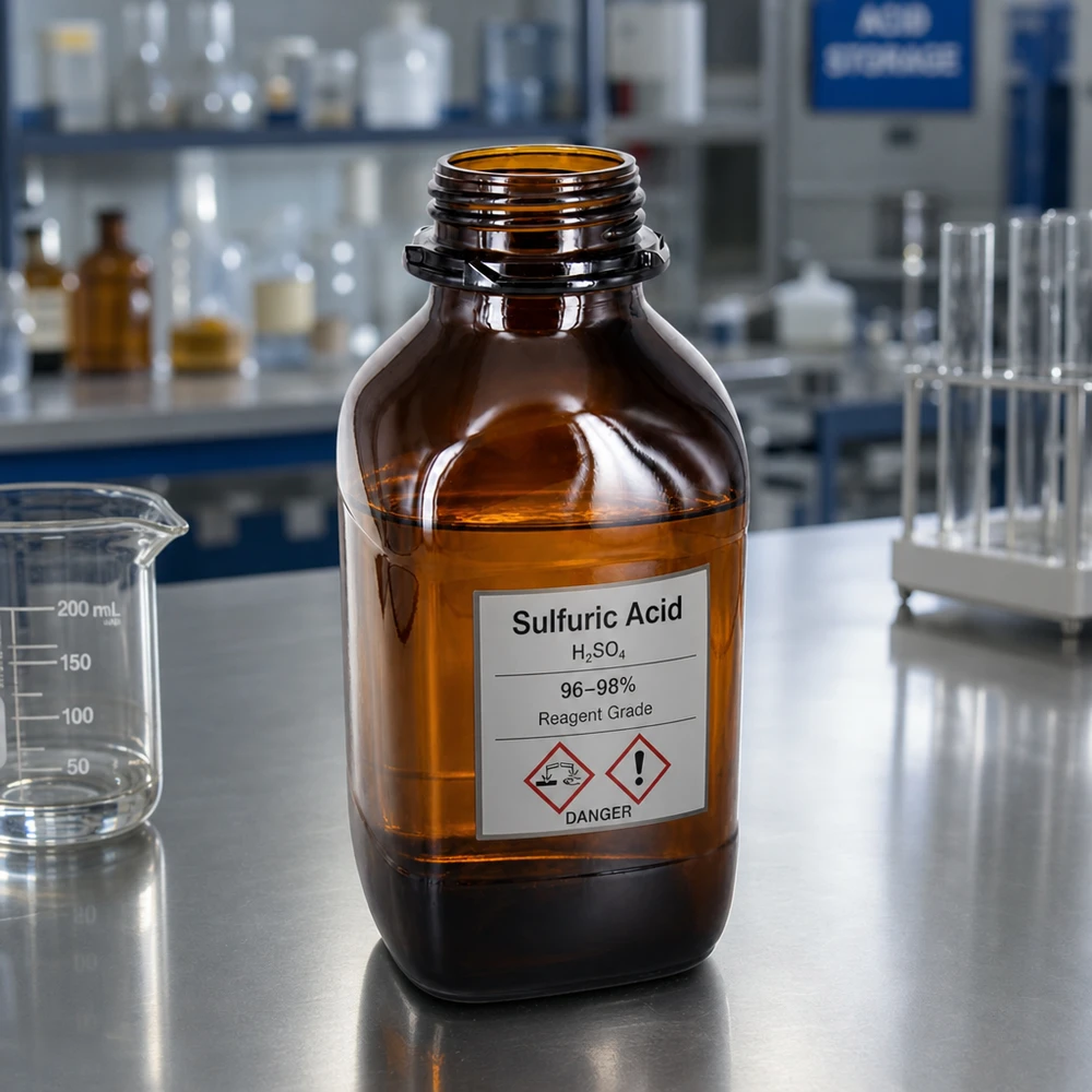 Frasco para produtos químicos Premium de 1000 ml em vidro castanho protetor Frasco químico profissional de 1000 ml com qualidade de reagente para substâncias de elevada pureza