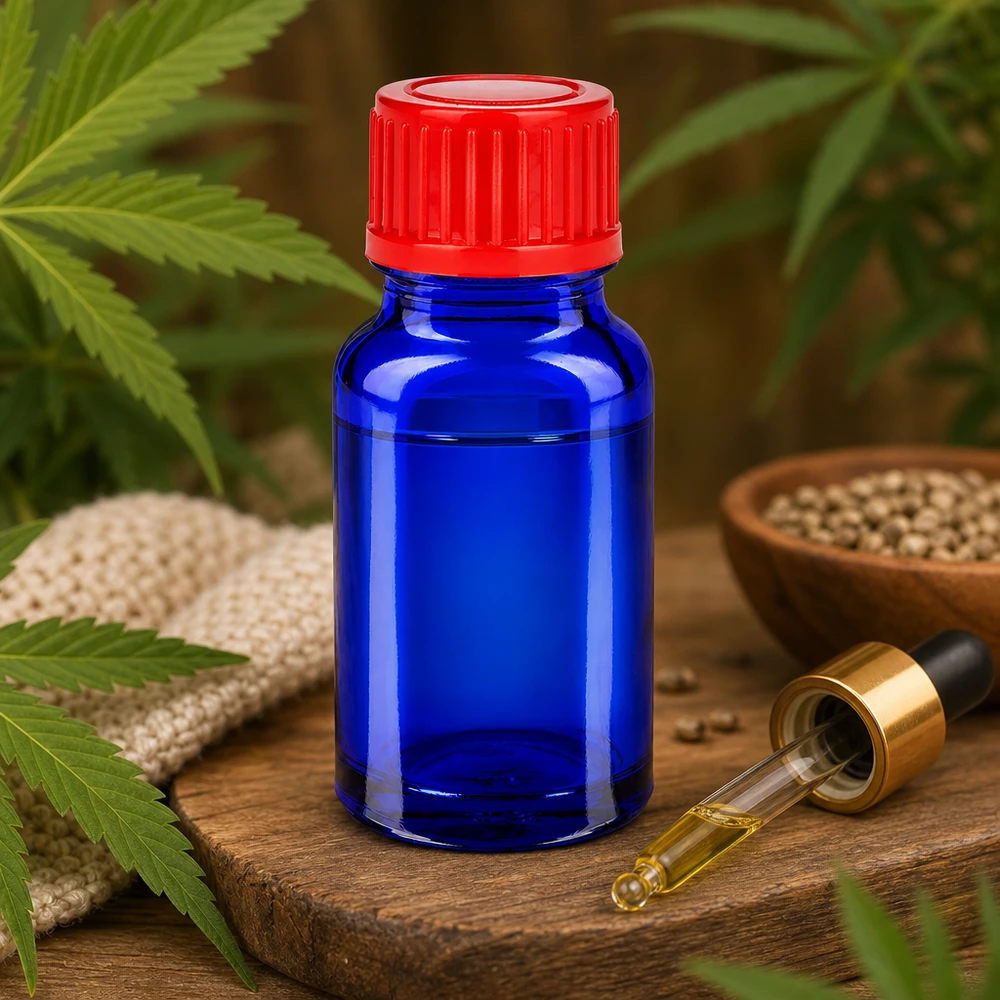 Frasco de 10ml com tampa de rosca de 11mm vermelho standard BlueLine UT18/10 Frasco de vidro de 10 ml de alta qualidade em azul-cobalto com proteção UV para substâncias sensíveis à luz