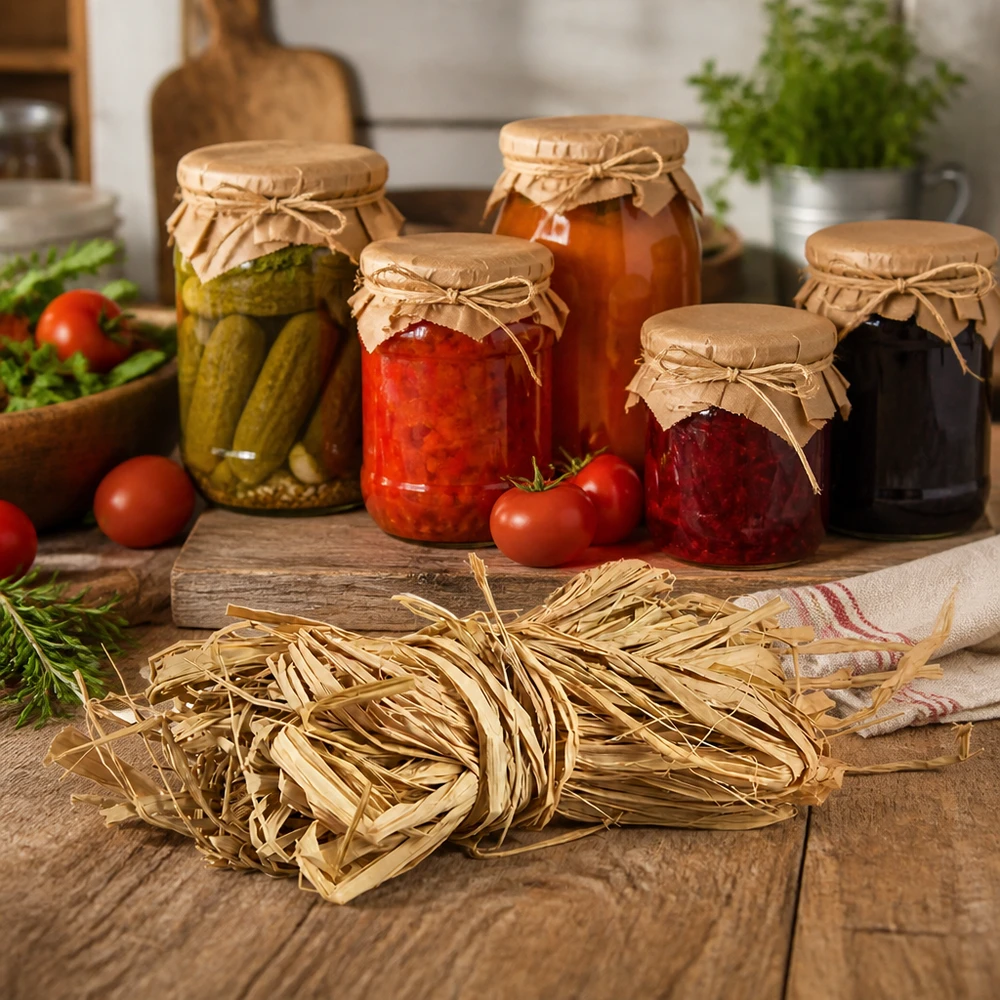 Corda natural para decoração, 30 g Ráfia natural 30g como vedante para frascos de conserva utilizados na cozinha rústica com alimentos em conserva