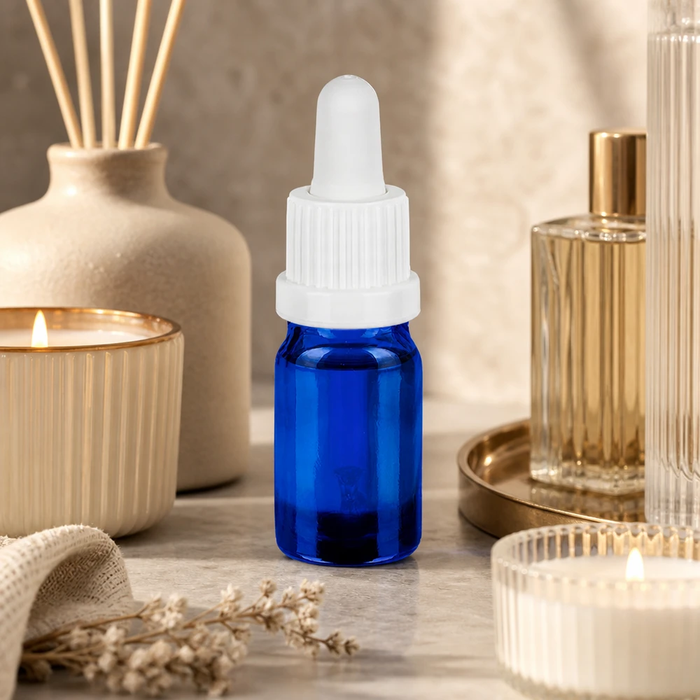 Frasco de pipeta de precisão de 5 ml em azul-cobalto para aplicações de aromaterapia e produtos de bem-estar