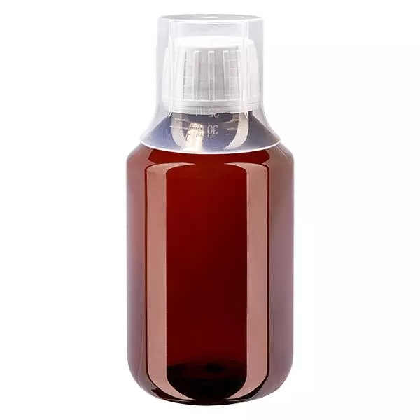 Frasco PET 100ml com tampa branca inviolável + copo Frasco PET 100ml com tampa branca inviolável + copo