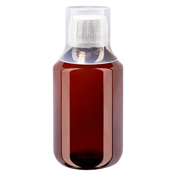 Frasco PET 100ml com tampa branca inviolável + copo Frasco PET 100ml com tampa branca inviolável + copo