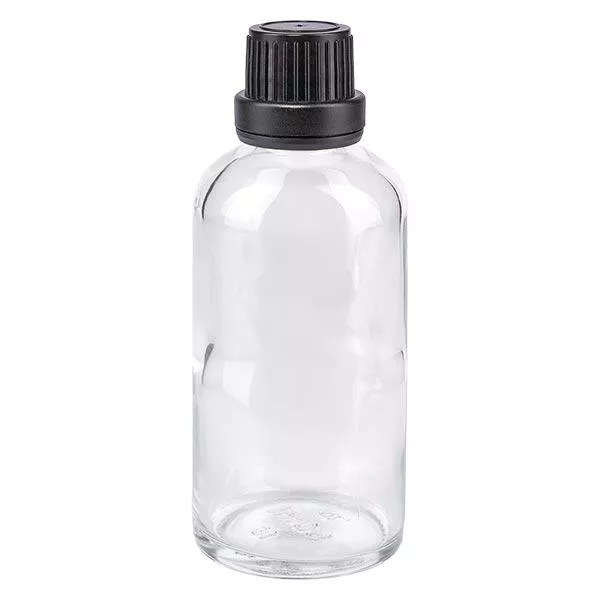 Frasco de farmácia transparente 50ml tampa de rosca preta inserção de vedação fecho inviolável Frasco de farmácia transparente 50ml tampa de rosca preta inserção de vedação fecho inviolável