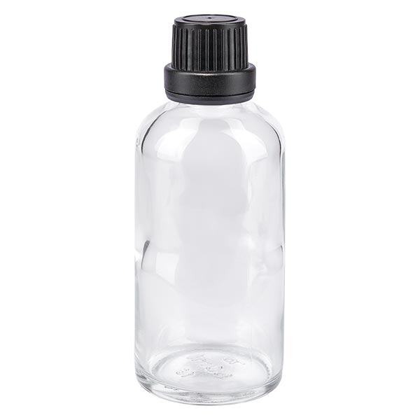 Frasco de farmácia transparente 50ml tampa de rosca preta inserção de vedação fecho inviolável Frasco de farmácia transparente 50ml tampa de rosca preta inserção de vedação fecho inviolável