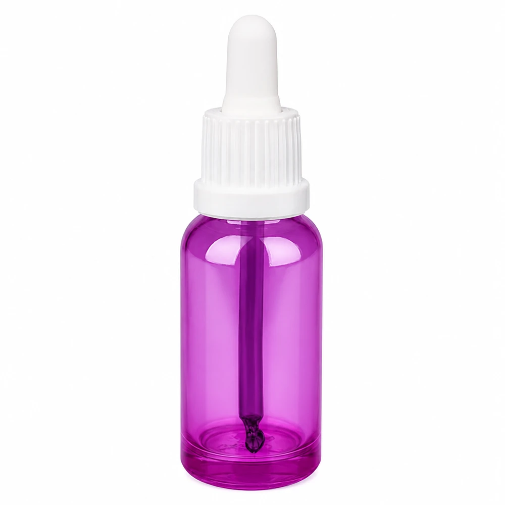 Frasco de pipeta de 20 ml com tampa de rosca branca Originality PurpleLine UT18/20 Frasco de pipeta de 20 ml em violeta com tampa branca para uma dosagem precisa