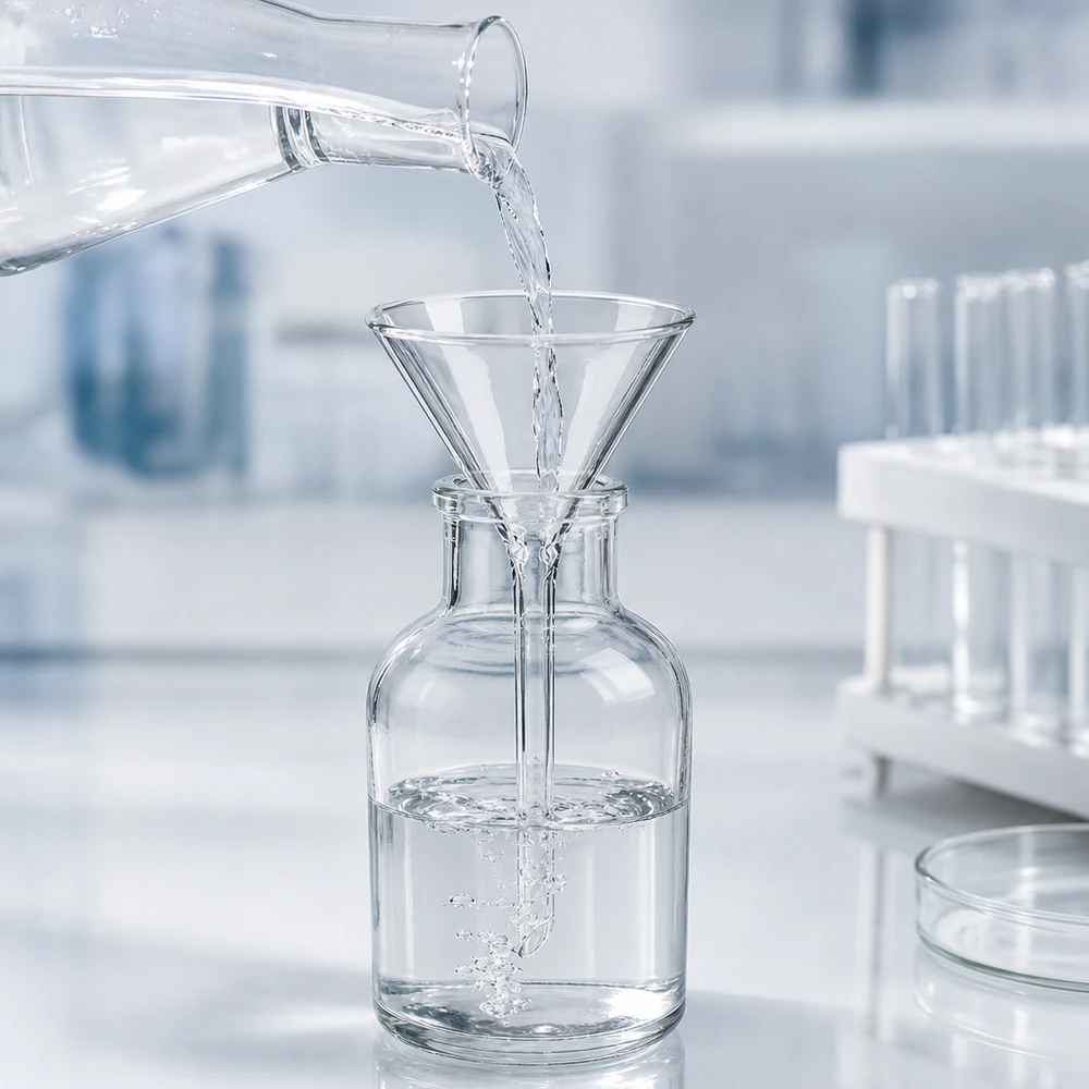 Funil ø75mm borosilicato ângulo 60 estilo curto Funil transparente em vidro borossilicato com 75 mm de diâmetro para uma visão clara durante a decantação