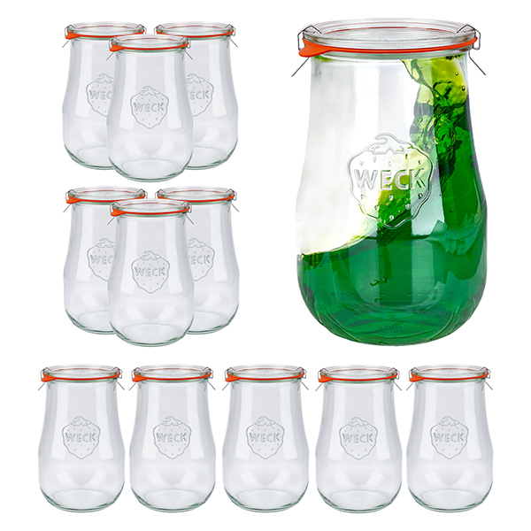 Conjunto de 12 frascos de tulipa de 1750 ml da Weck com 12 tampas de vidro,