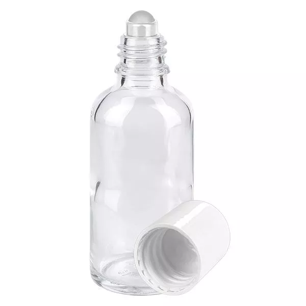 Frasco de farmácia transparente 50ml tampa roll-on branca Frasco de farmácia transparente 50ml tampa roll-on branca