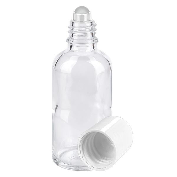 Frasco de farmácia transparente 50ml tampa roll-on branca Frasco de farmácia transparente 50ml tampa roll-on branca