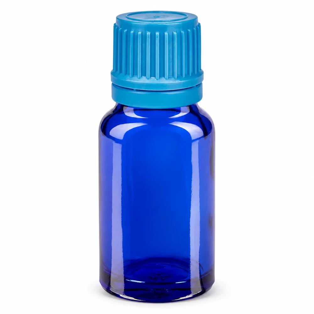 Frasco de vidro azul de 10 ml com tampa de rosca para óleos essenciais e cosméticos